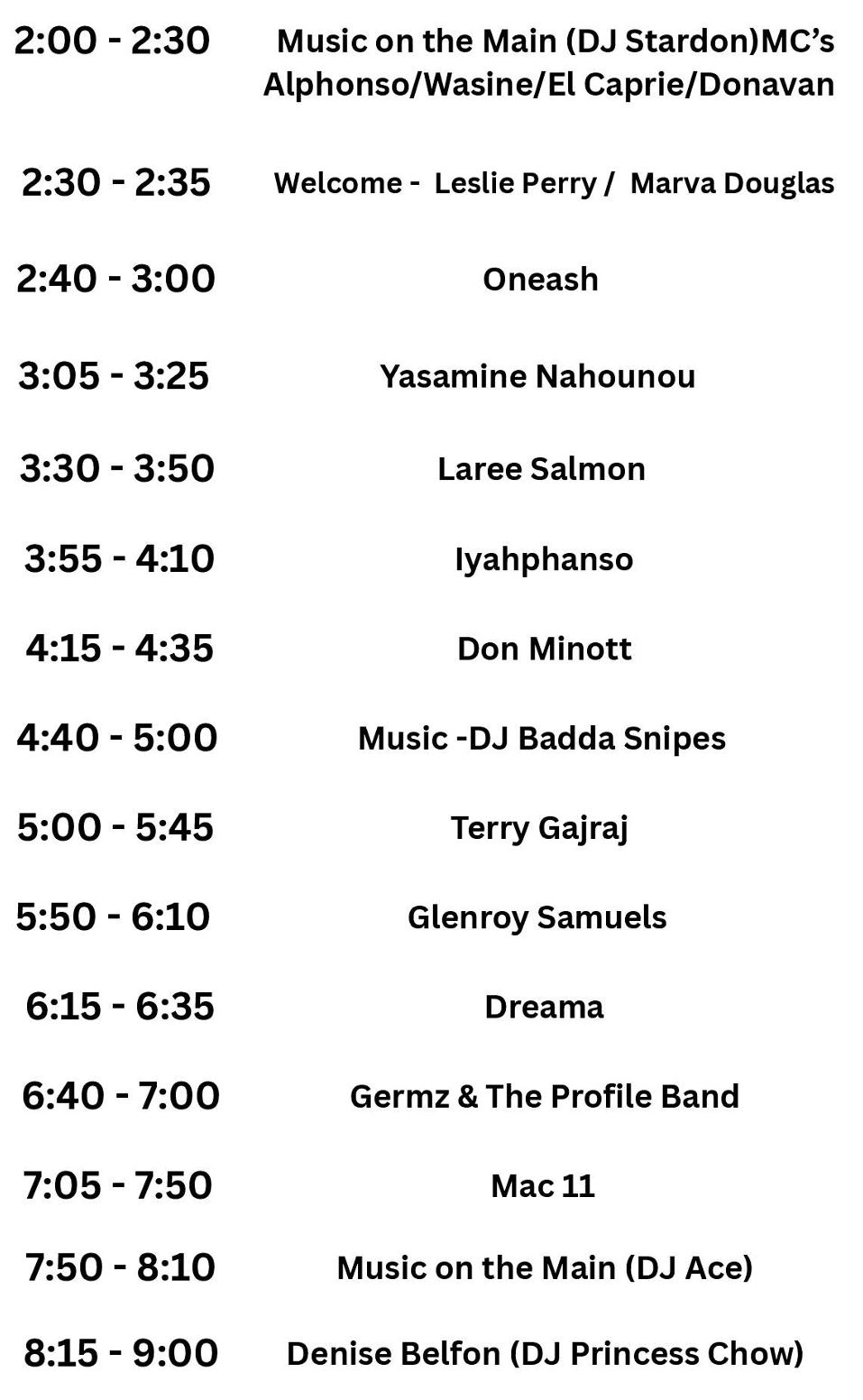 2025 Main Stage Schedule2025 - Lower Level Plaza Stage Schedule - Riverfront - Taste of the Caribbean