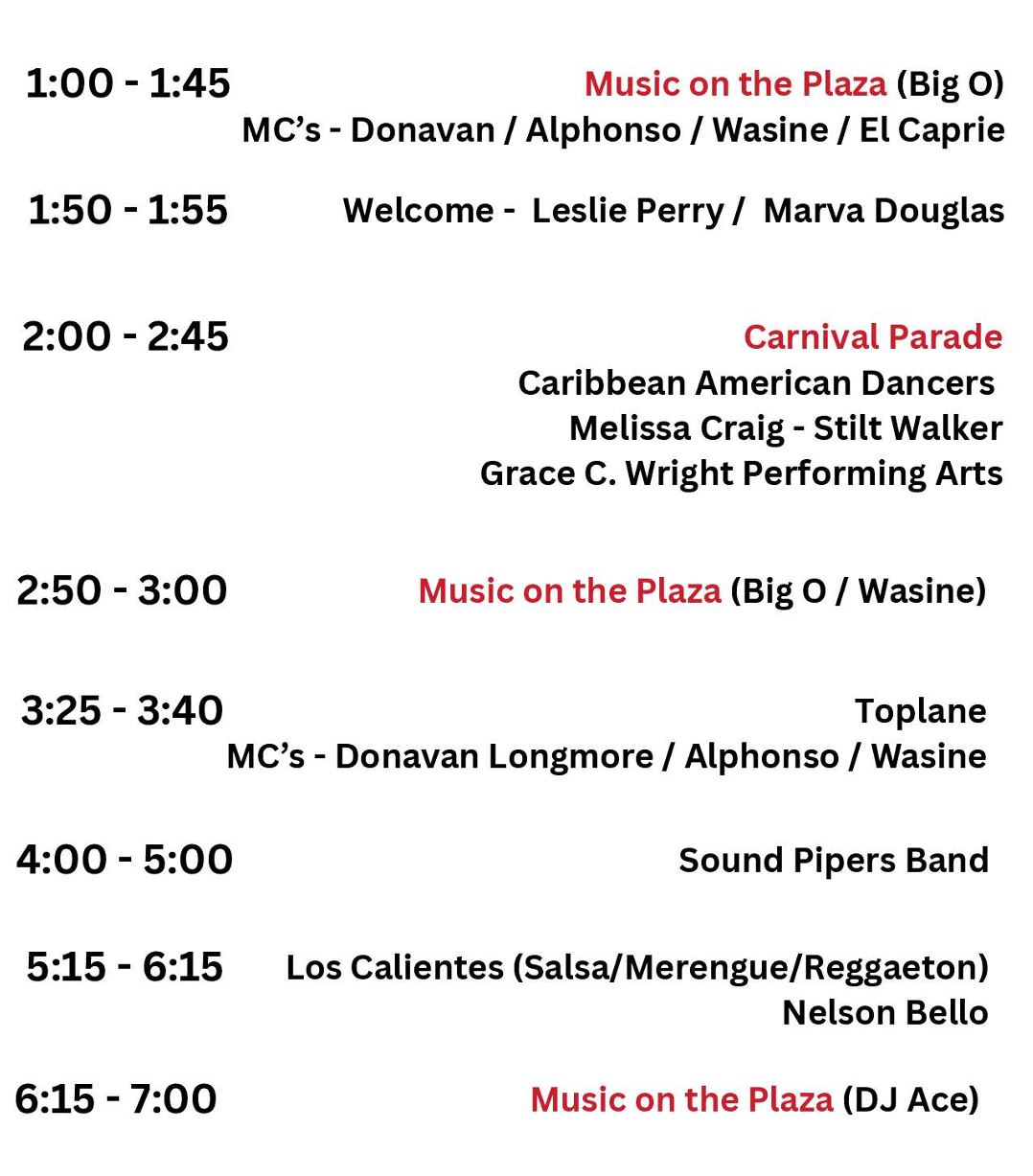 2025 Upper Level Plaza Stage Schedule - Riverfront - Taste of the Caribbean