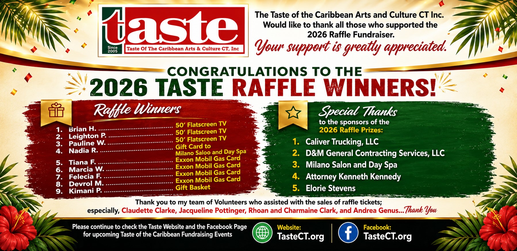Taste of the Caribbean 2026 Raffle Winners